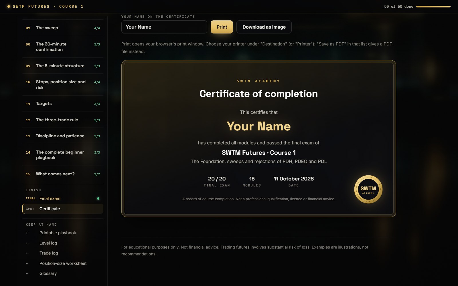 Certificate: Yours when you pass the final exam