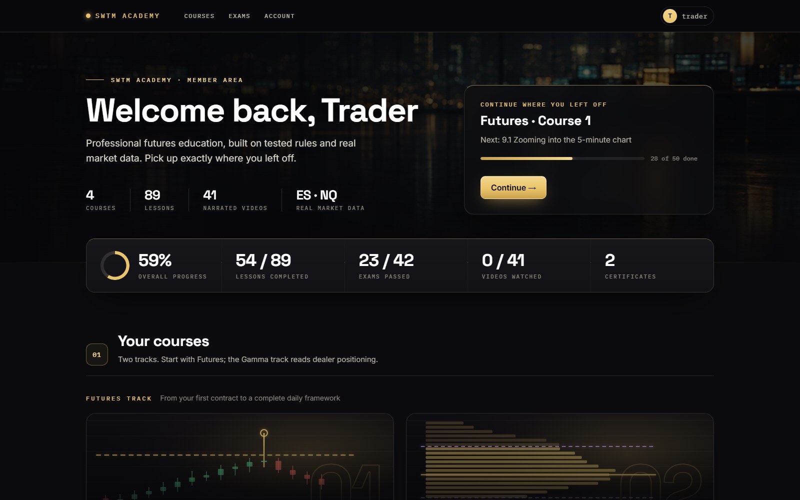 Dashboard: All four courses in one view